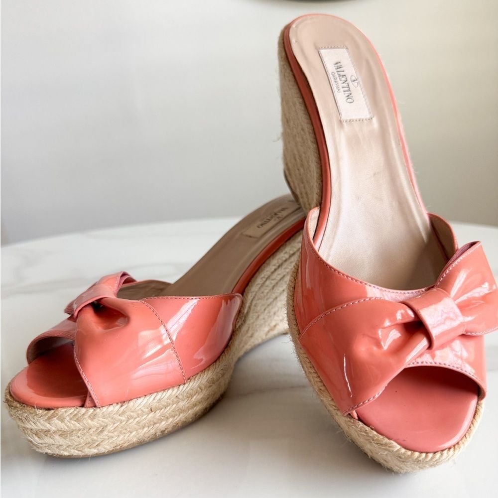 Valentino Garavani Patent Bow Espadrille Wedge Sandals Size 40 – Authenticated